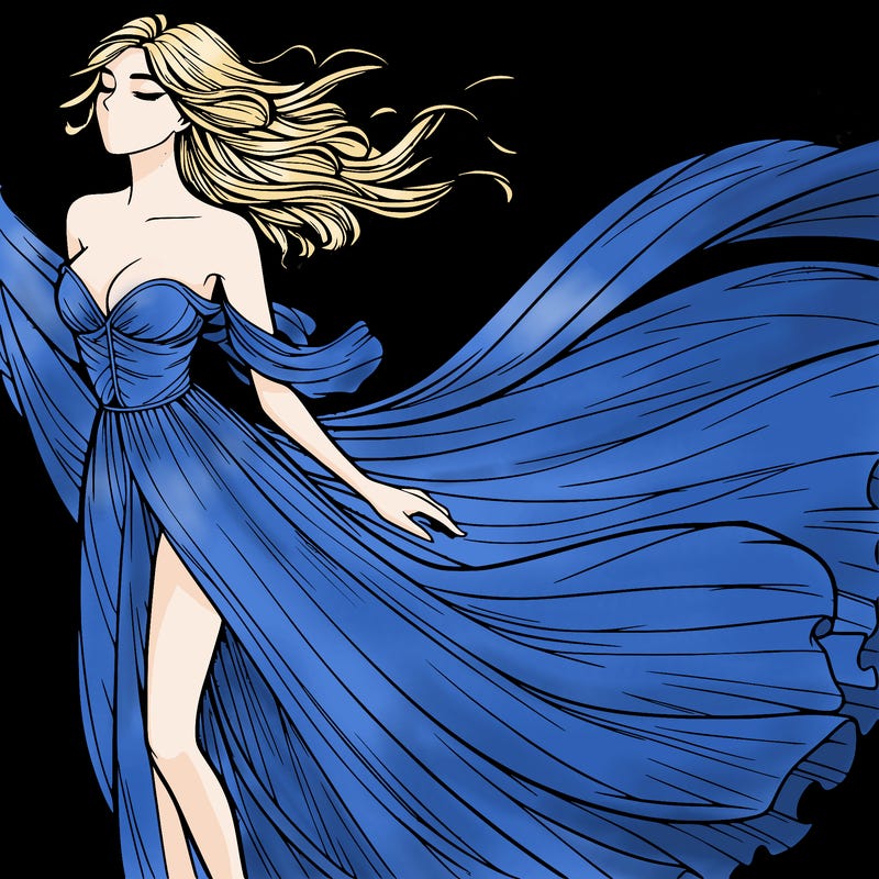 realistic woman in dress flowing the the wind