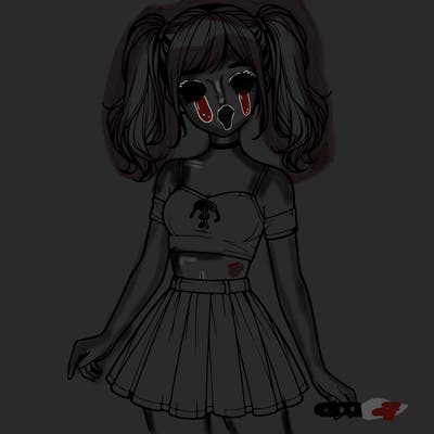 realistic girl in a skirt crop top and pigtails