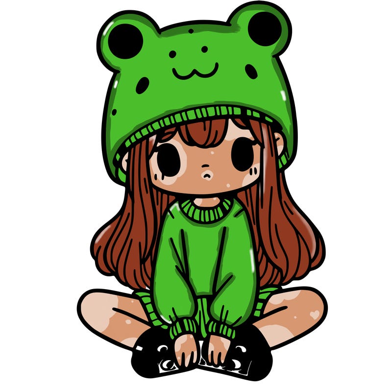 a girl wearing a frog hat and some frog socks
