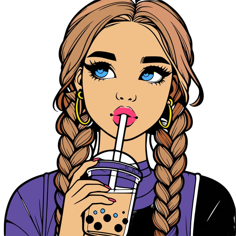 realistic girl with braided hair drinking boba