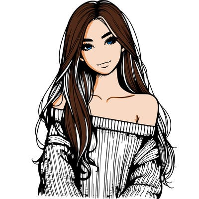 realistic girl with long hair wearing an off the shoulder sweater