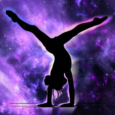realistic gymnastic hand stand girl in four splits