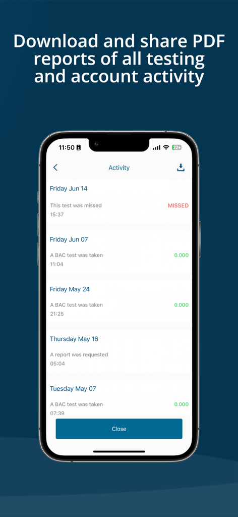 BACtrack View - BACtrack View app screen showing a list of alcohol test results and activity history