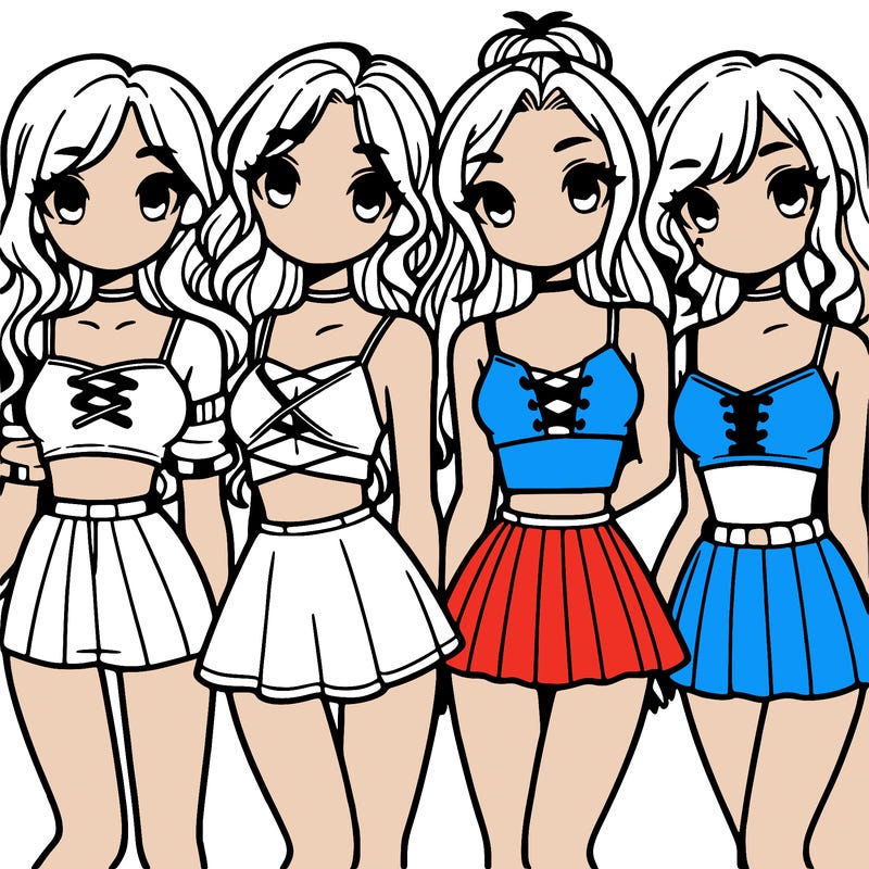 four girls with crop tops and skirts