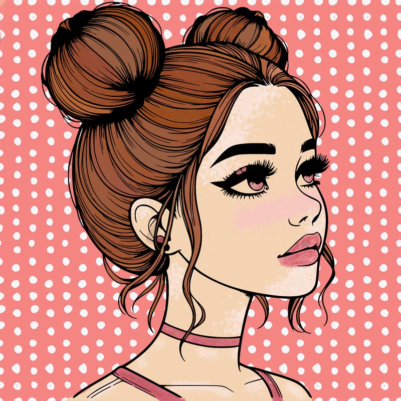 realistic girl with buns on the top of her head