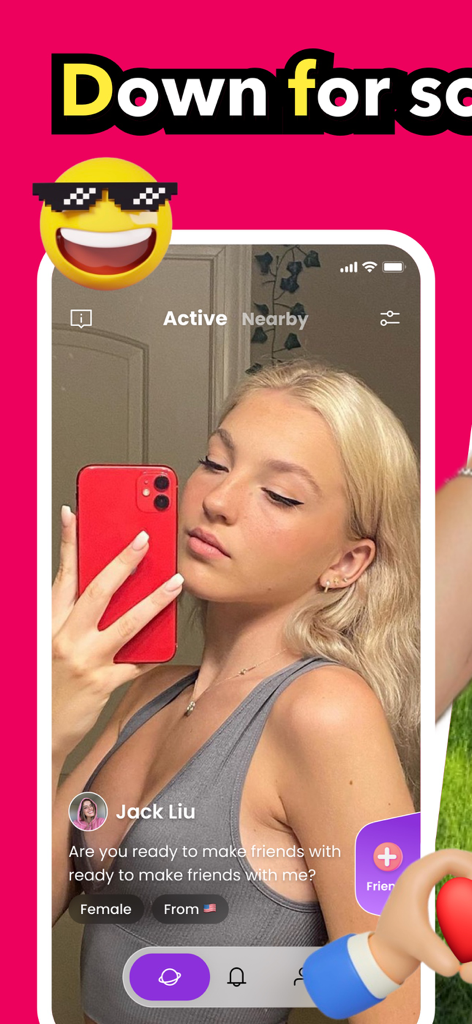 Smartphone screen showing a young woman's video profile on the Oops dating and social discovery app