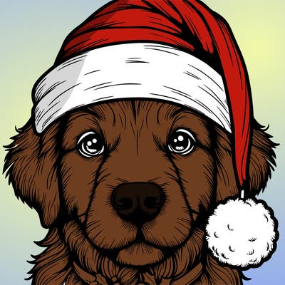 realistic dog with a christmas hat