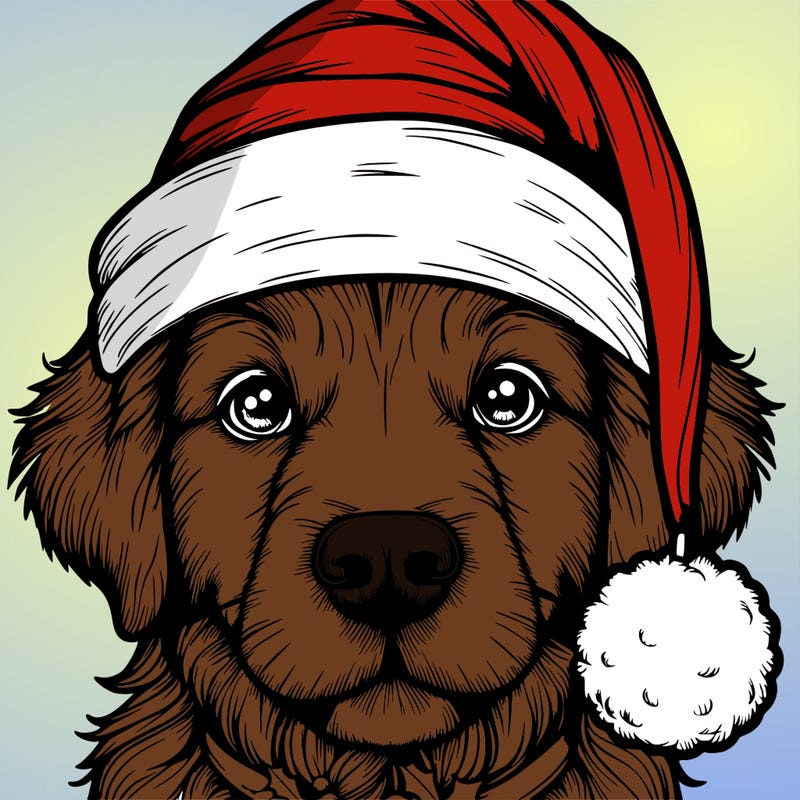 realistic dog with a christmas hat