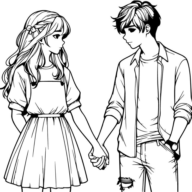 relistic girl with boy holding hands