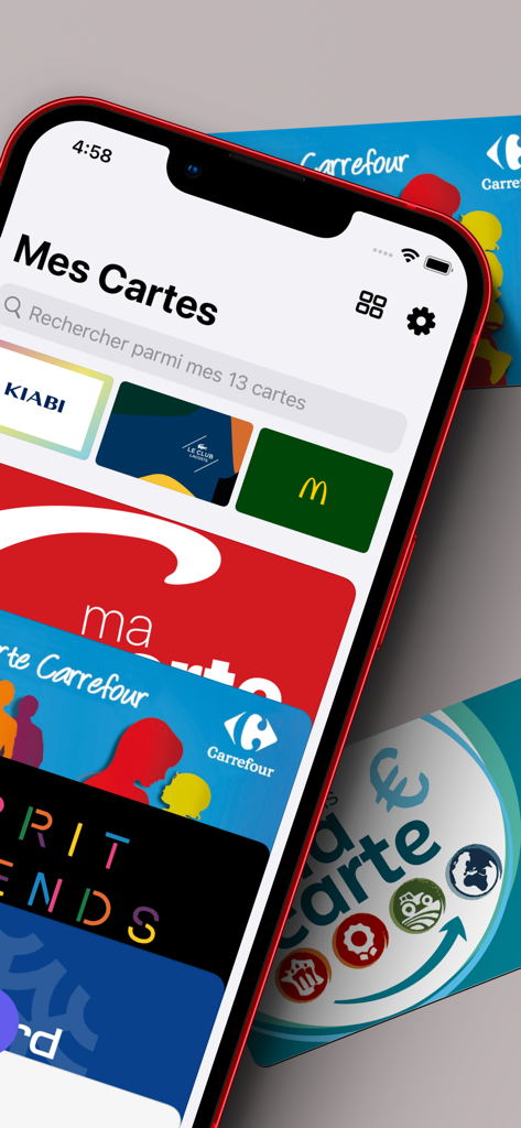iPhone-Bildschirm, der die Fira App mit einer minimalistischen Sammlung digitaler Kundenkarten anzeigt