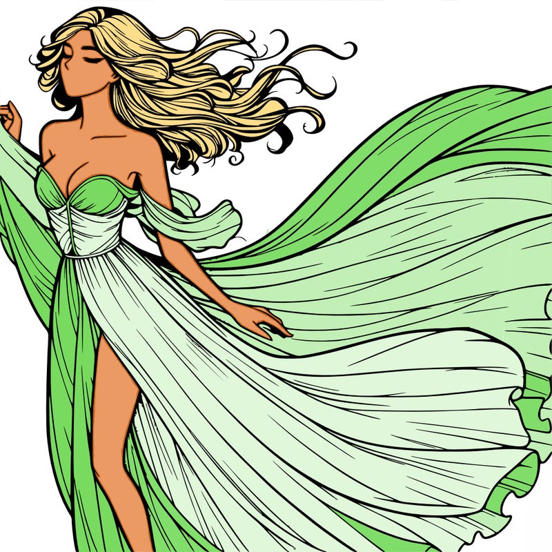 realistic woman in dress flowing the the wind