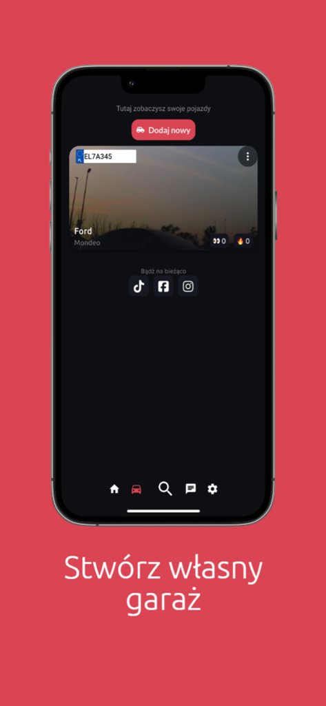 Carify app interface showing a vehicle in a virtual garage