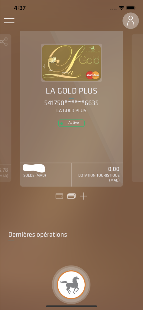 Pocket Bank - Pocket Bank app dashboard showing a La Gold Plus Mastercard and account balances