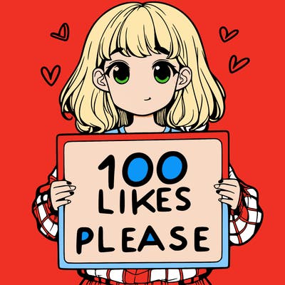 a girl holding a sign saying 100 likes please