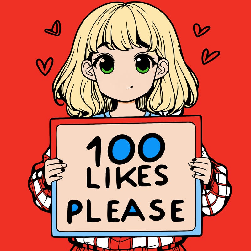 a girl holding a sign saying 100 likes please