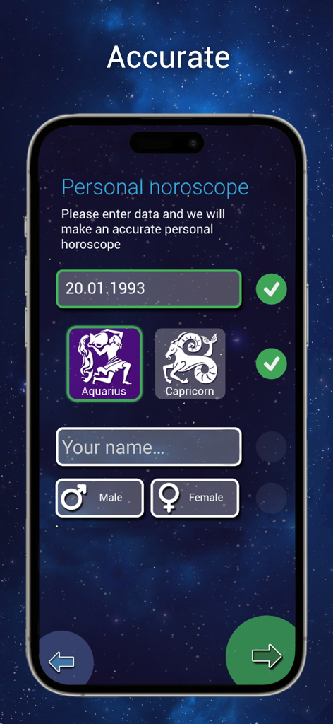 My daily horoscope 2025 - Personal horoscope setup screen with birth date entry and zodiac sign selection