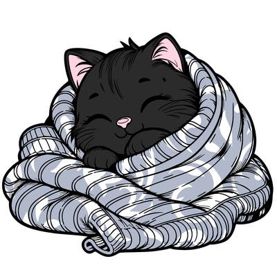 realistic cozy cat in a blanket