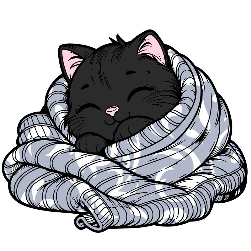 realistic cozy cat in a blanket