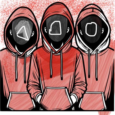 3 faceless people in  hoodies