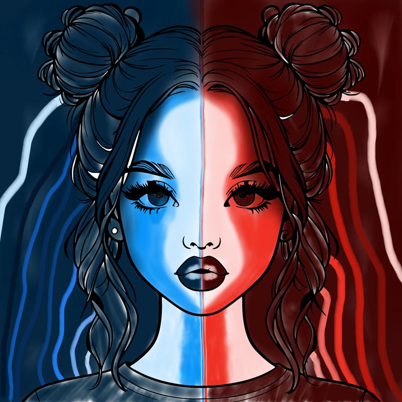 realistic girl with two buns in hair and lips