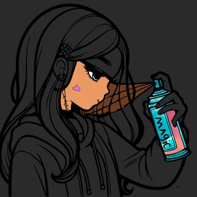 a realistic girl spray painting