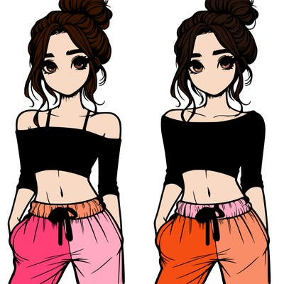 girl with croptop sweatpants hair in a bun realistic