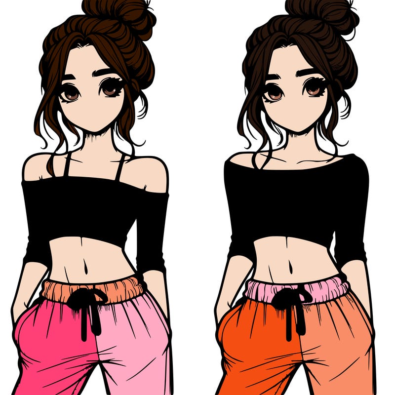 girl with croptop sweatpants hair in a bun realistic