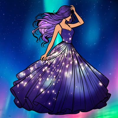 realistic woman with dress flowing in the wind
