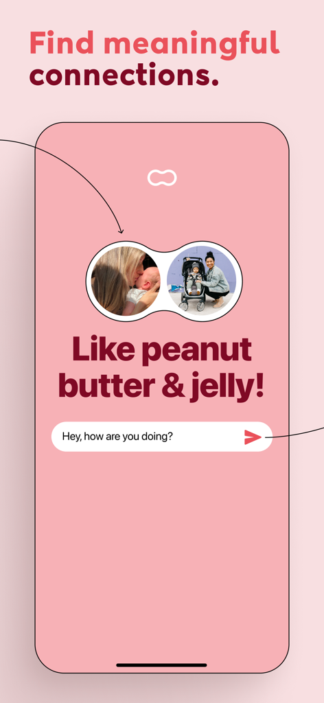 Peanut App: Find Mom Friends - Peanut app interface showing a match between two moms with a chat bubble and connection message