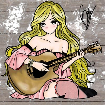 beautiful girl playing the guitar