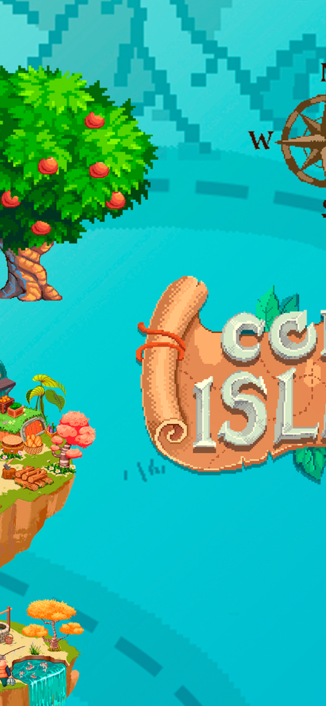 Color Island: Pixel Art Puzzle - Colorful pixel art floating islands featuring an apple tree and a map scroll from the Color Island game