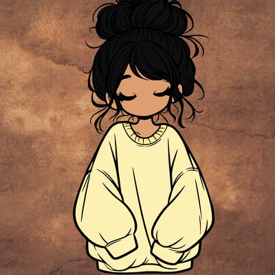 girl with baggy sweatshirt and messy bun