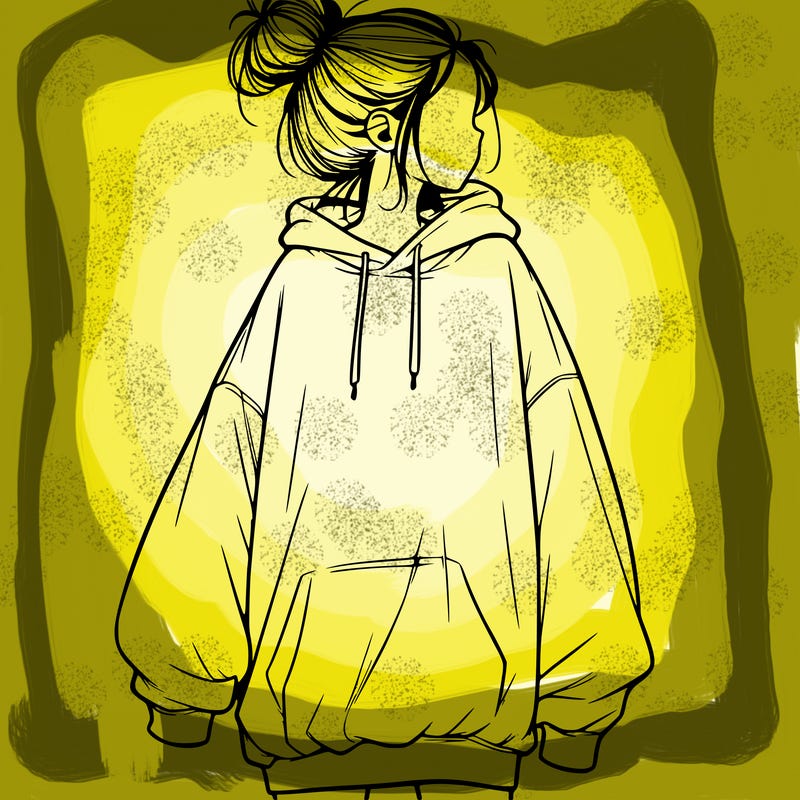 realistic girl with a oversized sweatshirt on and a bun