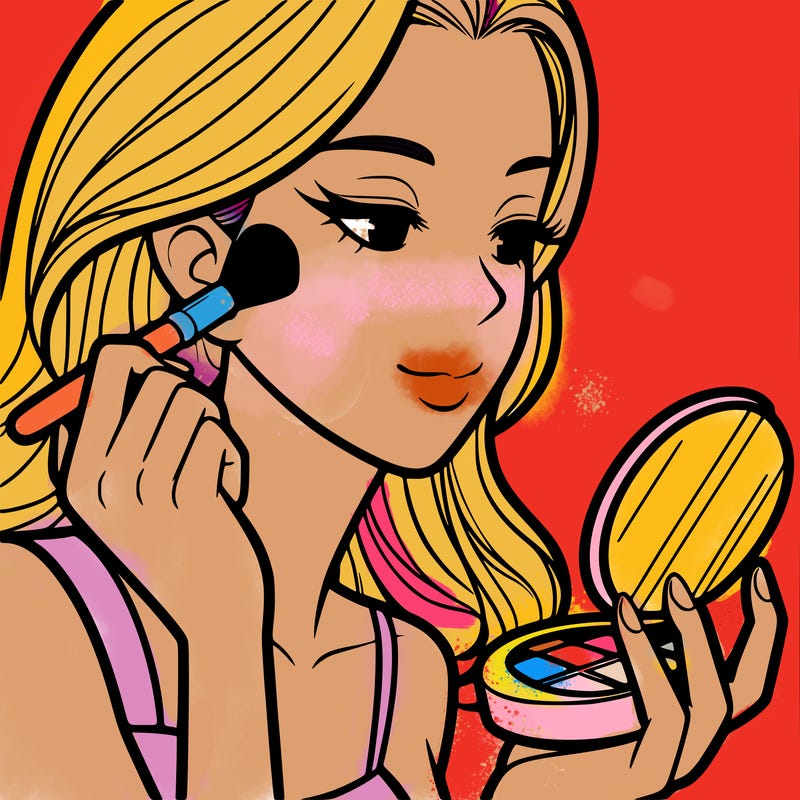 little girl putting on makeup