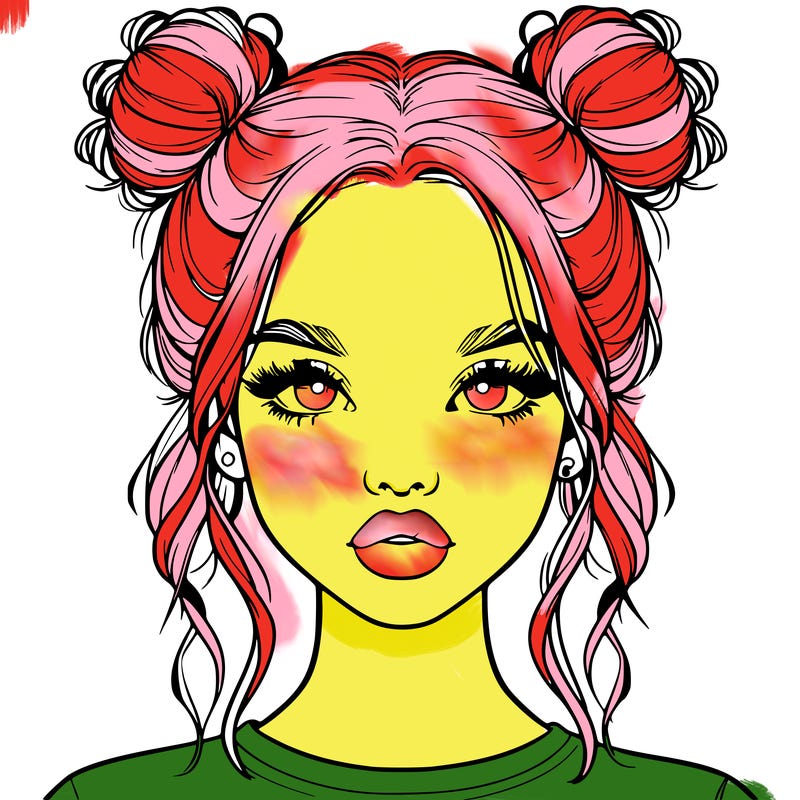 realistic girl with two buns in hair and lips