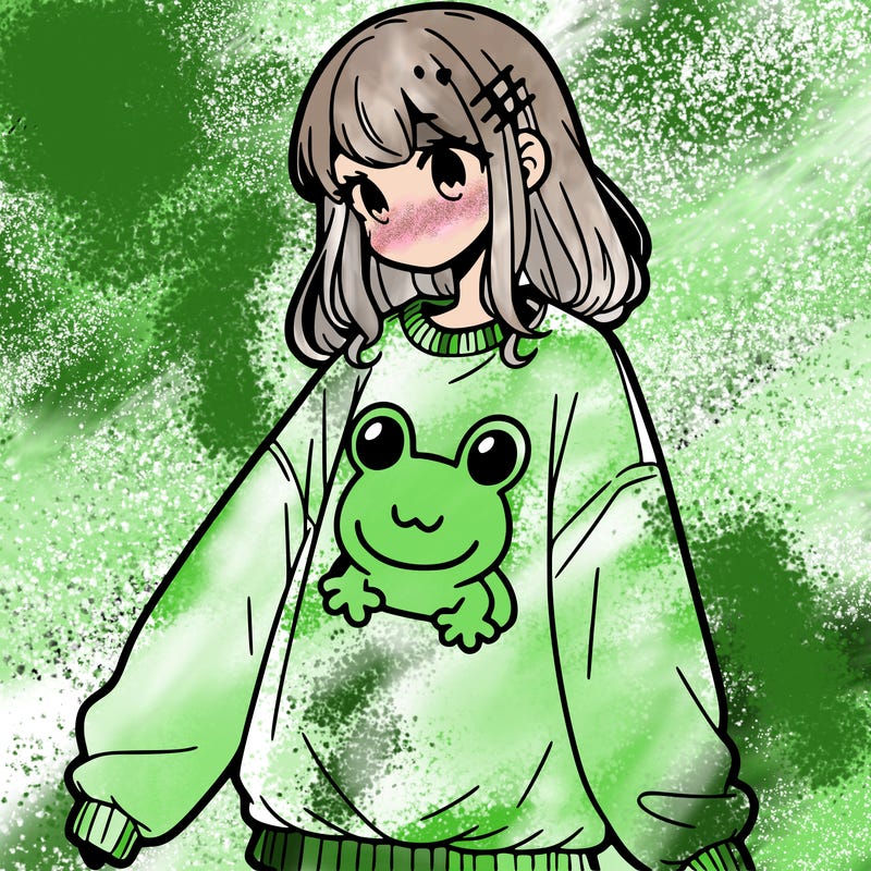 girl wearing frogging sweatshirt