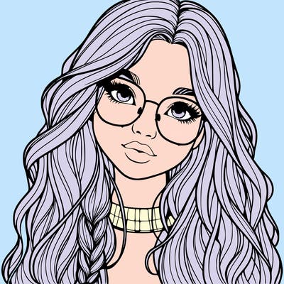 girl with long hair and freckles and glasses realistic