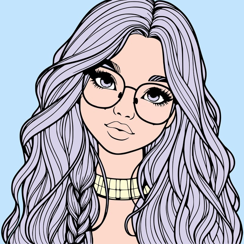 girl with long hair and freckles and glasses realistic