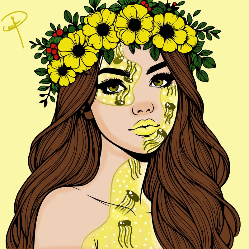 realistic woman with flowers crown