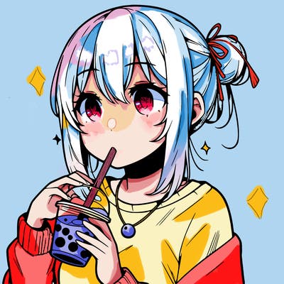 manga character drinking boba