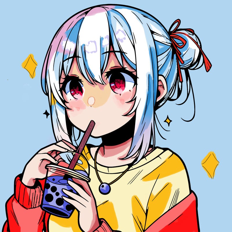 manga character drinking boba