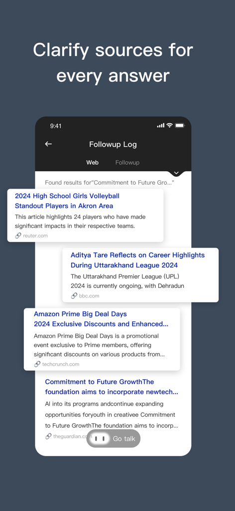 Lexi AI- Smart News Assistant - Interface of Lexi AI showing a list of verified news sources for summarized answers