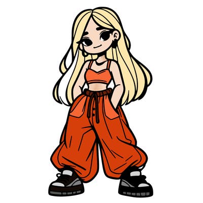 girl in crop top and baggy pants