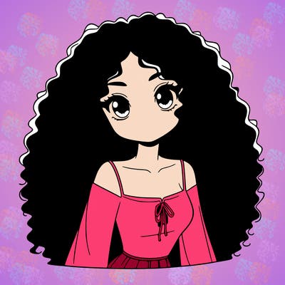 a black anime girl with long afro hair