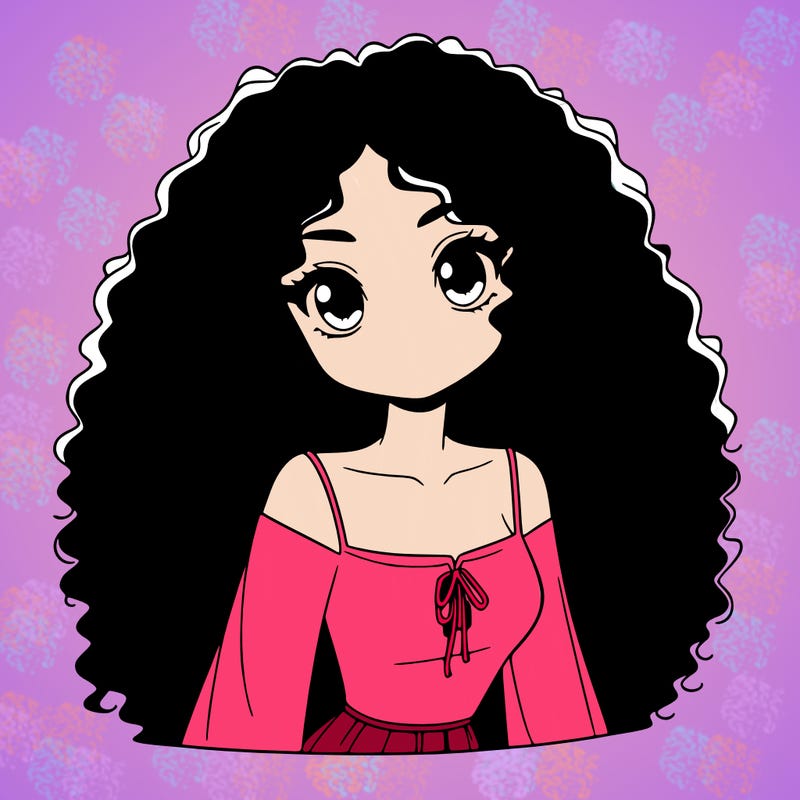 a black anime girl with long afro hair