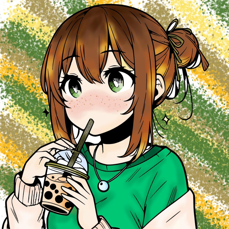 manga character drinking boba