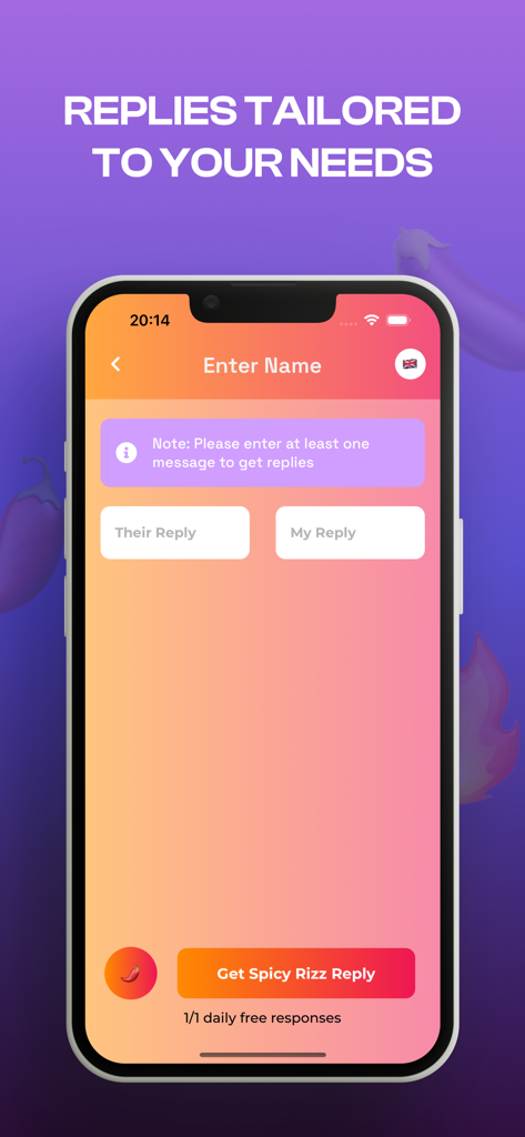 Plug RIZZ AI Dating Assistant - Interfaz móvil del asistente de citas Plug RIZZ AI que muestra la pantalla del generador de respuestas de 'rizz' picantes