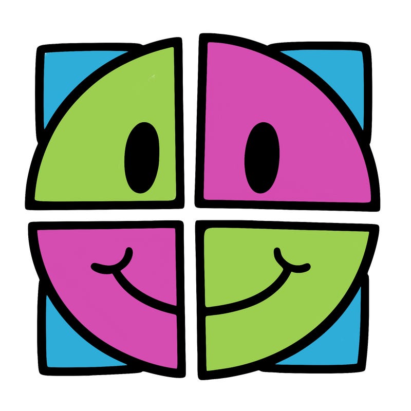 smiley face cut in four parts