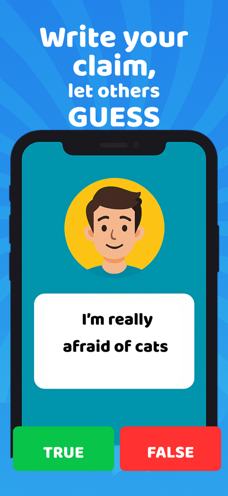 Truth or Lie: Party Game - Pantalla de la aplicación ¿Verdad o Mentira? mostrando la afirmación de un jugador con opciones para votar verdadero o falso