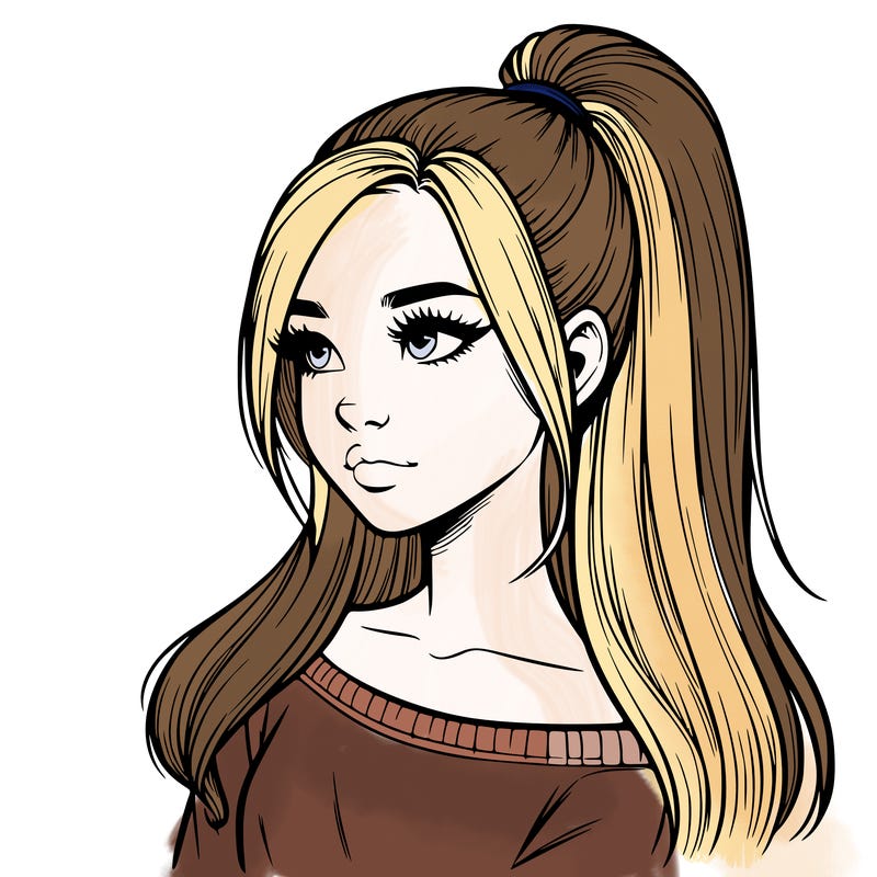 realistic girl with a high ponytail